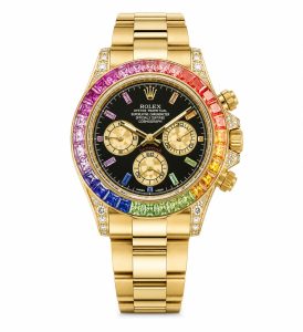 Luxury Rolex Daytona Gold Watch with Rainbow Gemstone Bezel