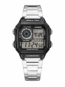 Casio World Time Digital Watch with Stainless Steel Strap & 10-Year Battery