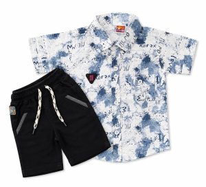Boys Abstract Print Shirt & Black Shorts Co-Ord Set NARS0134