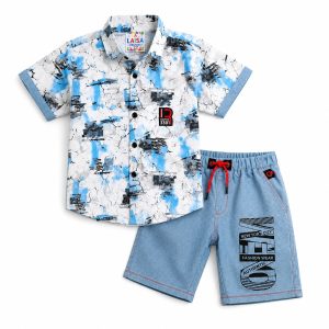 Printed Shirt and Denim-Style Shorts Set NARS0127