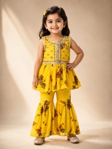 Girls Floral Printed Peplum Top and Sharara Set NARS0018