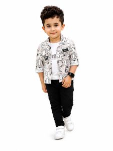 Boys Printed Shirt with T-Shirt and Trouser Set NARS0023