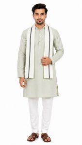 Ethnic Style White Stole for Men NARP0093