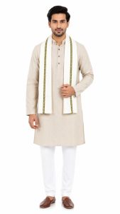 Ethnic Style White Stole for Men NARP0095