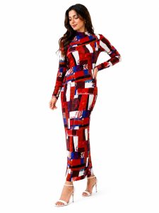 Abstract Geometric Print Bodycon Dress NARP0143