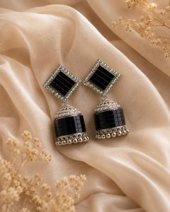 Black Mirror Jhumka Earrings NARP0196