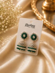 Green Stone Pearl Jhumka Earrings NARP0193