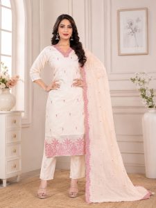 Elegant Off White Ethnic Kurta Pant Set NARP0284