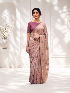 Pink Floral Embroidered Saree NARP0297