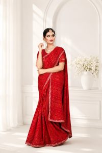 Red Bandhani Printed Saree NARP0305
