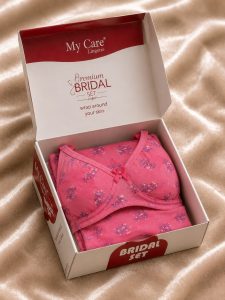 Pink Floral Print Cotton Bra Panty Set for Women Soft NARP0392