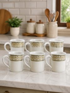 Classic Gold Border Decorative Ceramic Mug Set NARS0063