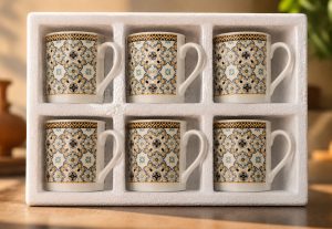 Set of 6 Printed Ceramic Tea Cups NARS0072