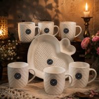 White Ceramic Mug and Heart Shaped Platter Set...