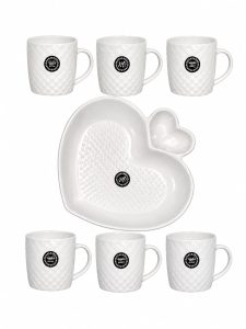 White Ceramic Mug and Heart Shaped Platter Set