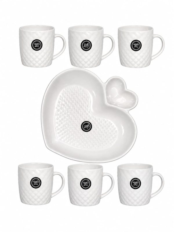 White Ceramic Mug and Heart Shaped Platter Set.