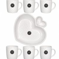 White Ceramic Mug and Heart Shaped Platter Set.