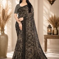 Women's Floral Printed Casual Wear Saree black