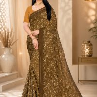 Women's Floral Printed Casual Wear Saree brown