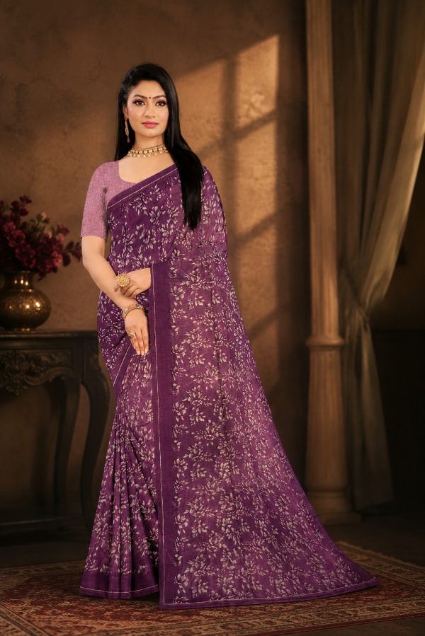 Women's Floral Printed Casual Wear Saree purpule