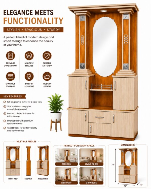 Wooden Dressing Table with Oval Mirror & Multi-Drawers .