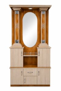 Wooden Dressing Table with Oval Mirror & Multi-Drawers (Teak & Cream Finish)