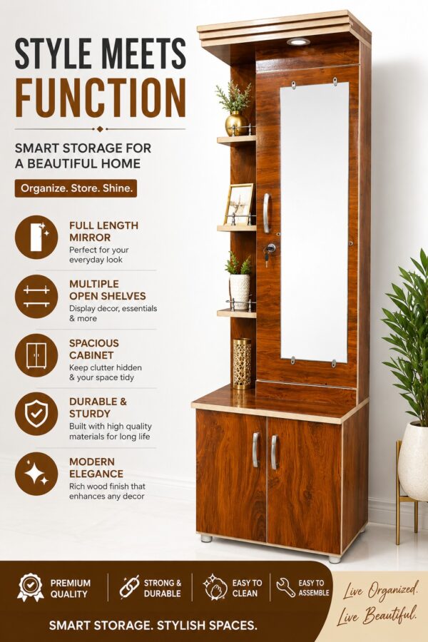 Wooden Dressing Table with Storage Shelves and Lock .