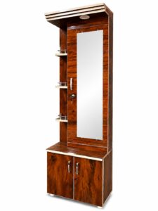 Wood Dressing Table with Full Length Mirror & LED Light (Honey Walnut Finish)