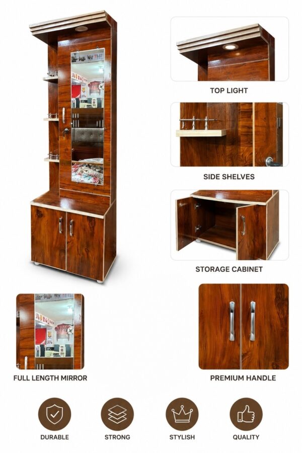 Wooden Dressing Table with Storage Shelves and Lock