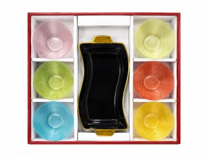 Ceramic Serving Platter and Multi-Color Bowl Set