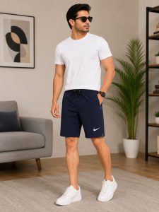 Men's Navy Blue Sports Shorts with Drawstring NARH0023
