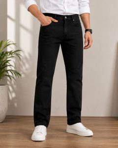 Men's Solid Black Regular Fit Jeans NARH012