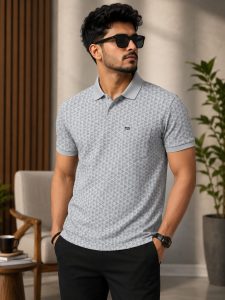 Men's Grey Printed Polo T-Shirt NARH0056