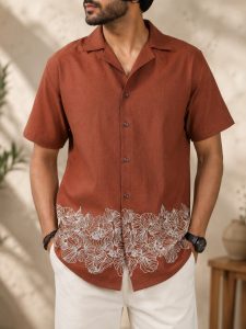Men's Brown Floral Print Casual Shirt NARH0040