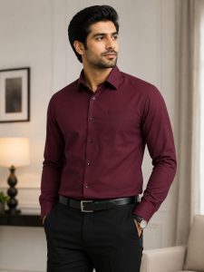 Men's Regular Fit Maroon Formal Shirt NARH0042