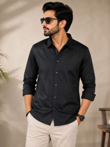 Men's Solid Black Casual Shirt NARH0041