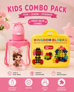 Kids Water Bottle and Kingdom Blocks Combo Pack 206PC484