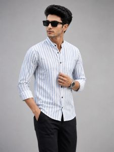 Striped Mandarin Collar Shirt for Men NARS0570
