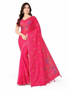 Women's Floral Printed Cotton Silk Saree NARP745