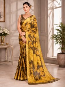 Women's Linen Blend Floral Printed Saree NARP712