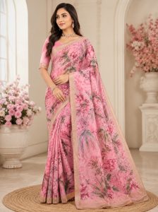 Women's Silk Blend Floral Printed Saree NARP716