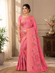 Women's Silk Blend Floral Printed Saree NARP719