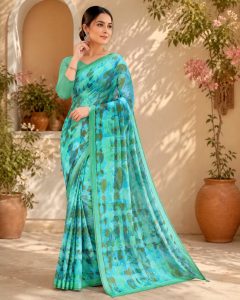 Women's Printed Sea Green Saree NARP723
