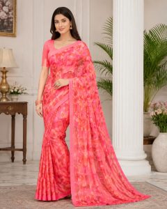 Pink Floral Print Saree NARP726