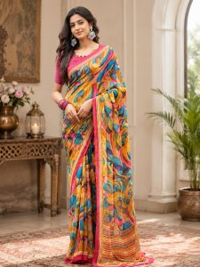 Multicolor Printed Silk Saree for WomenNARP729