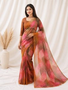 Geometric Printed Georgette Saree NARP748