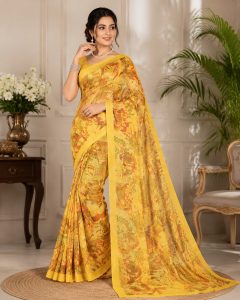 Yellow Floral Print Saree NARP728