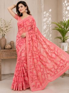 Women's Printed Silk Saree with Blouse Piece NARP732
