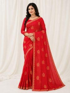 Red Floral Printed Georgette Saree NARP747