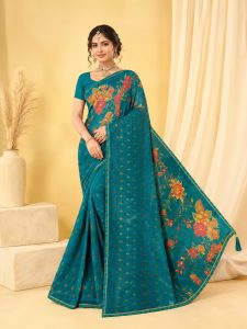 Women's Floral Printed Cotton Silk Saree NARP746